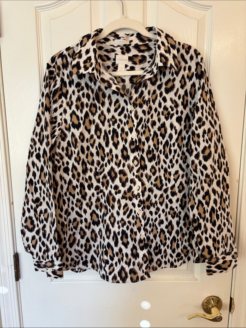 Chico's Leopard Print 100% Cotton Button-Front Shirt ~ Women’s 16/XL ~
